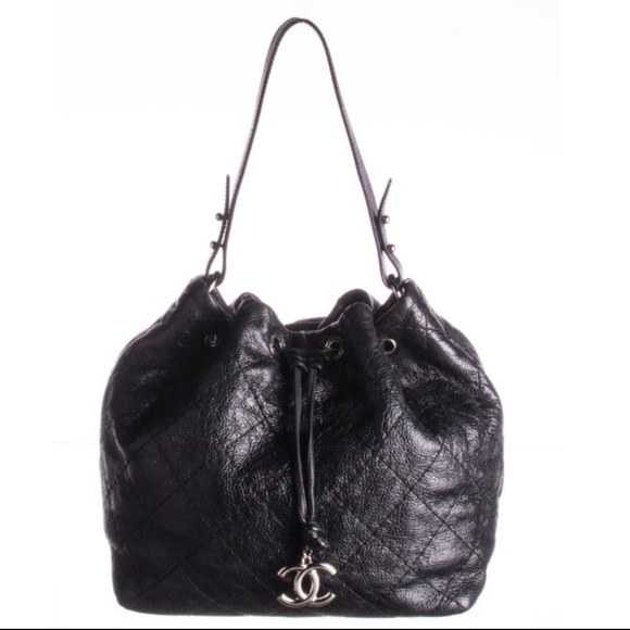 CHANEL Handbags - 100% Auth CHANEL Black Glazed Calfskin Drawstring
